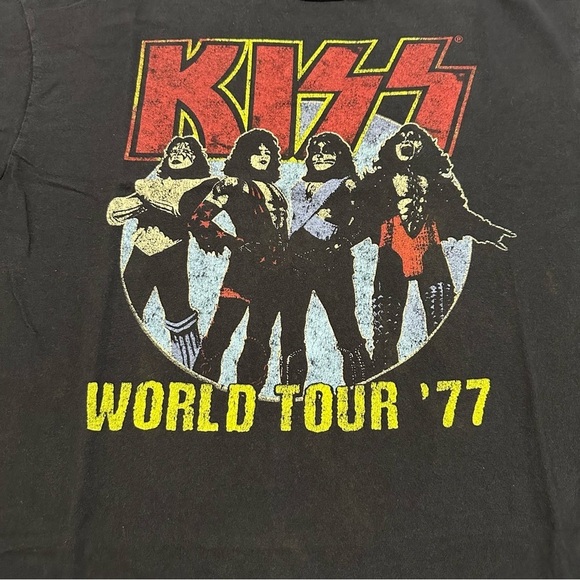 Kiss Tops - KISS World Tour 1977 Graphic Black T-Shirt Rock and Roll Women’s Size Large